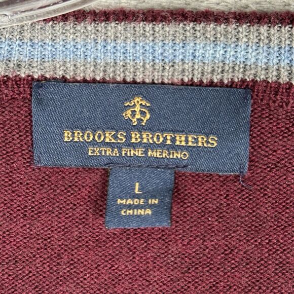 Brooks Brothers Sweater Men Large Burgundy Red Merino Wool Casual Preppy Classic - Picture 6 of 8